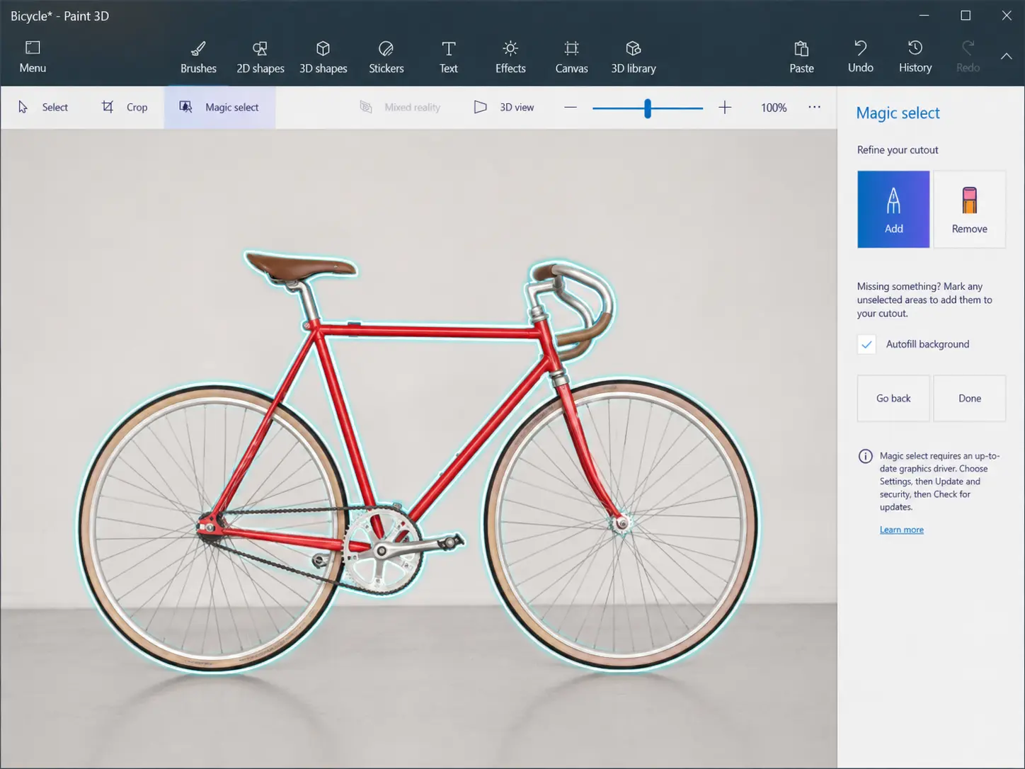 Paint 3D tools interface screenshot